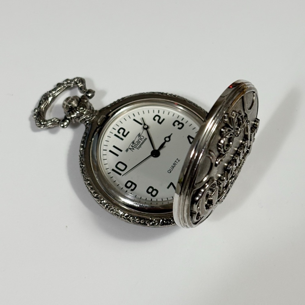 Milano Grandpa Silver Pocket Watch with Ornate Cover